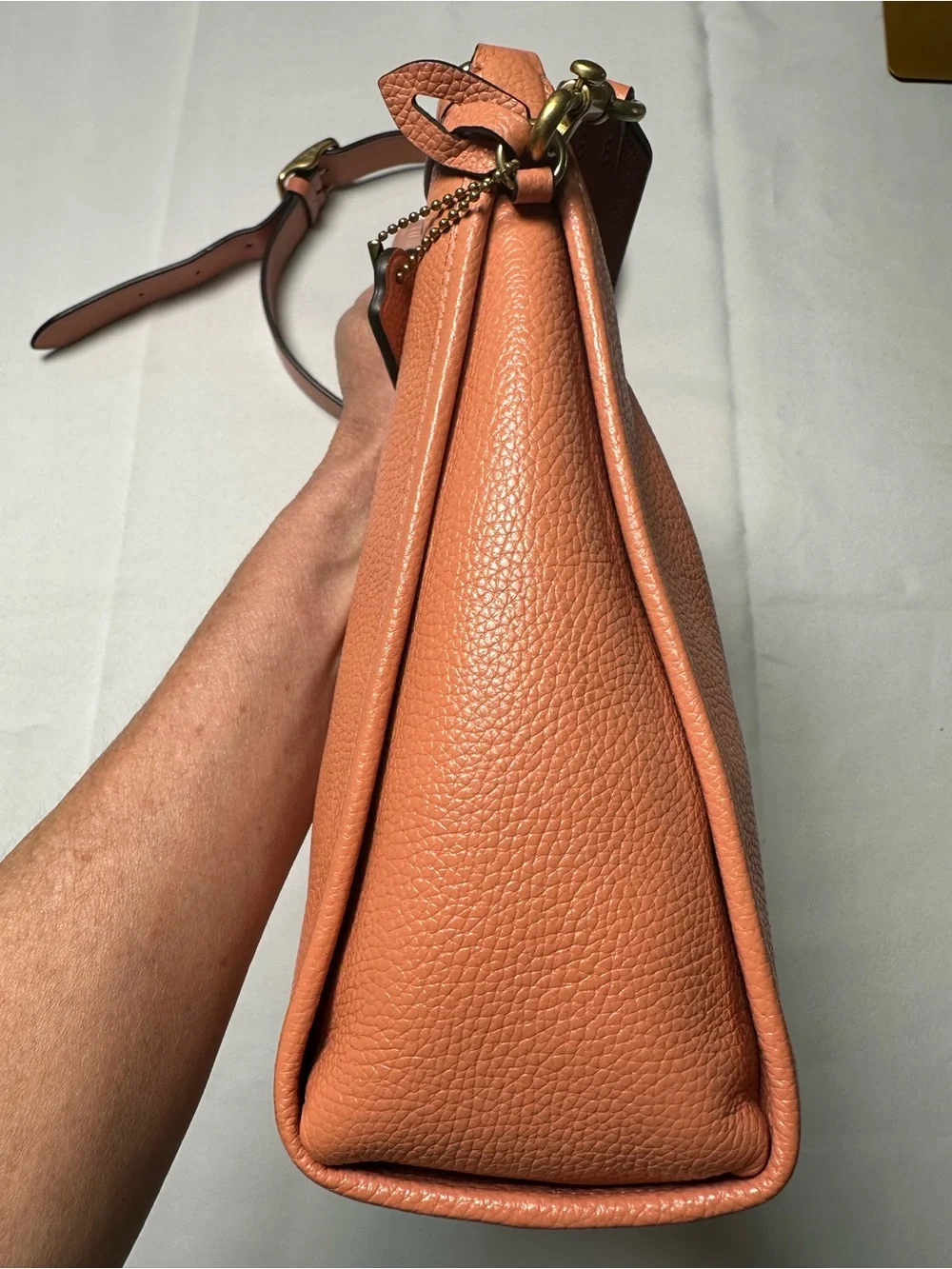 Coach Coral Orange Pebbled Leather Small Dufflet Shoulder Bag